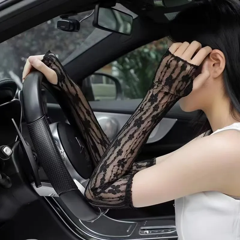Mode Lange Spitze Handschuhe Hohl-Out Fingerlose Handschuh Frauen Sonnenschutz Ärmeln Mesh Spitze Dünne Hand Radfahren Handschuhe Gym handschuhe