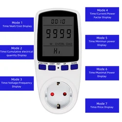 AC 220V LCD Wattmeter Socket Wattage Kwh Energy Meter Power Meter Measuring Outlet Power Analyzer EU Plug