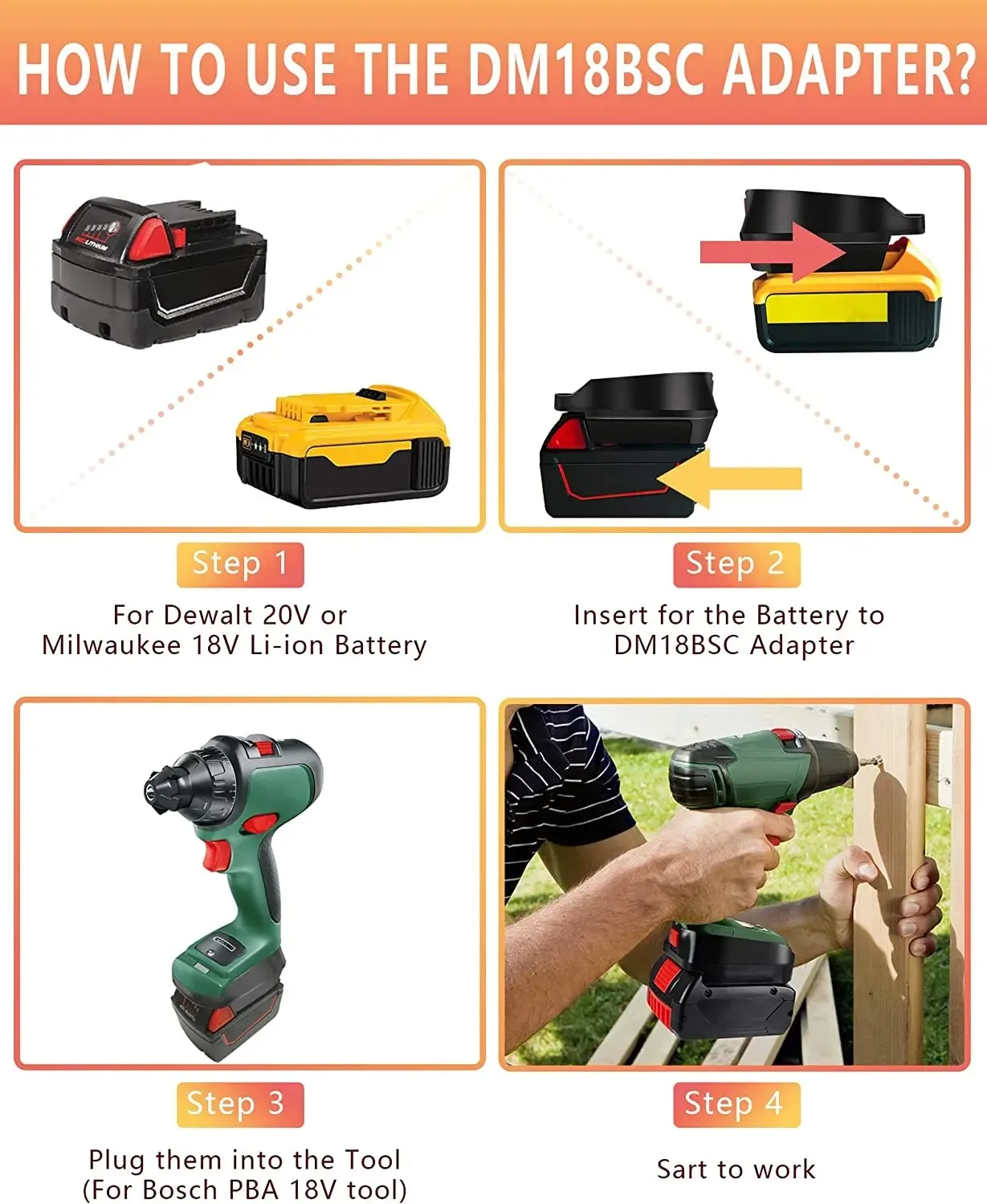 Adattatore batteria DM18BosC per batteria agli ioni di litio Dewalt 20V Max e Milwaukee 185V a batteria agli ioni di litio Bosch 18V PBA
