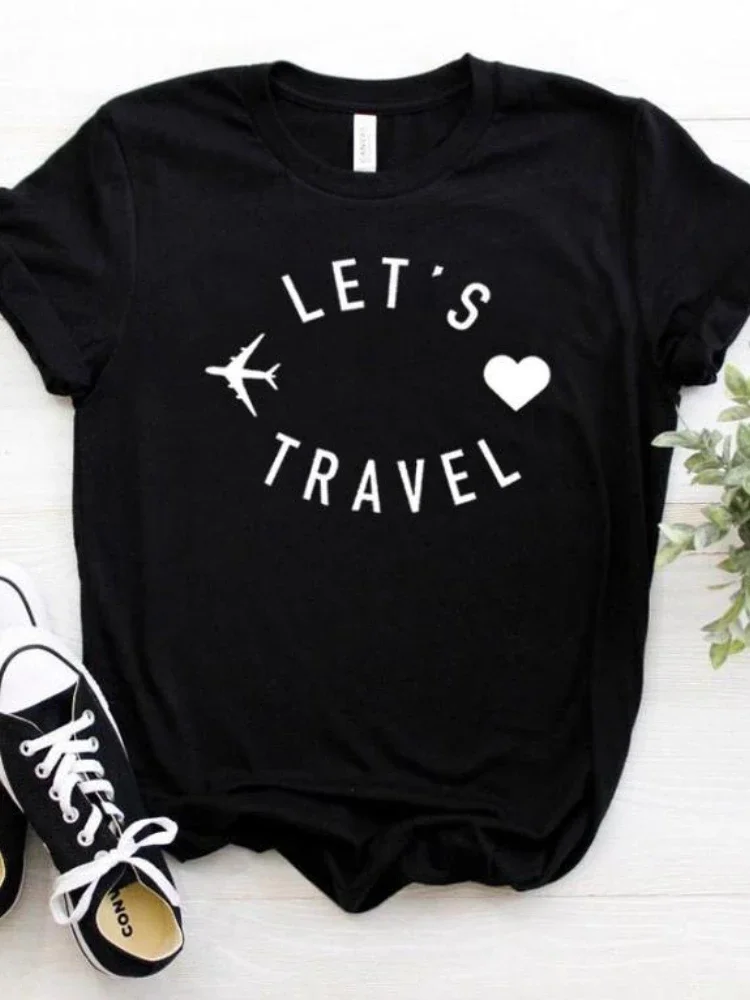 

Let's Travel Letter Print T Shirt Women Short Sleeve O Neck Loose Women Tshirt Ladies Fashion Tee Shirt Tops Clothes Mujer