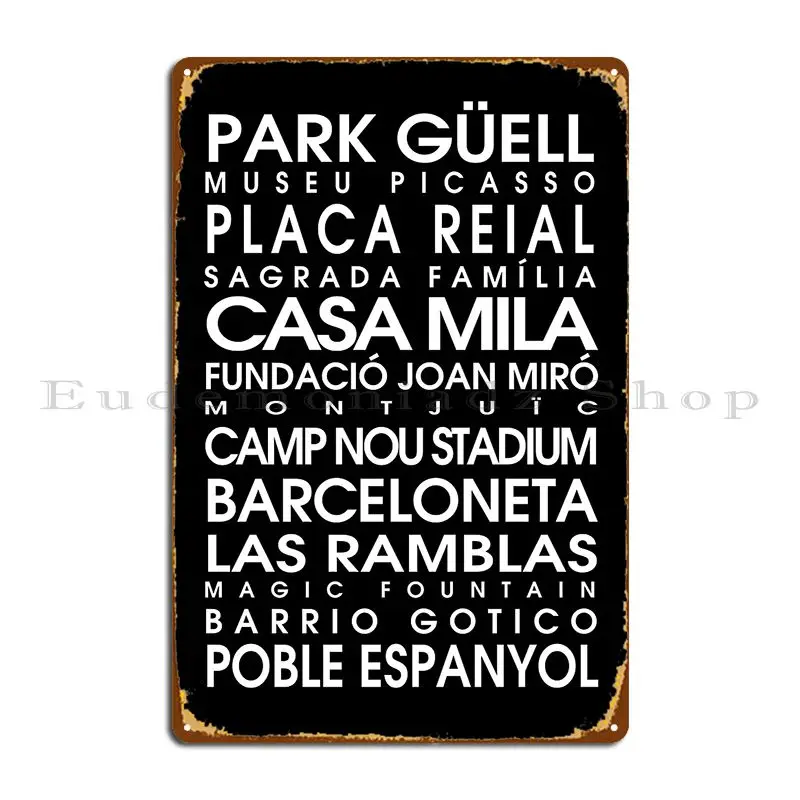 Cartel de placa de Metal de Barcelona City Roll, Mural clásico, placas impresas personalizadas, cartel de estaño