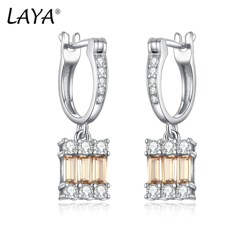 

LAYA Hoop Earrings With Charm Solid Sterling Silver 925 High Quality Champagne CZ Wedding Engagement Statement Fine Jewelry　2025