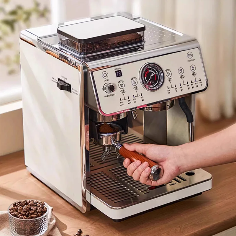 ماكينة طحن وإسبريسو منزلية أوتوماتيكية لطحن حبوب البن وبخار الحليب ومضخات مزدوجة وغلايات مزدوجة
