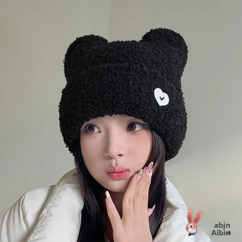 

Милая вязаная шапка с ушками медведя для женщин, осенне-зимняя, теплая, с защитой для ушей, модная цветная шапка для всех возрастов