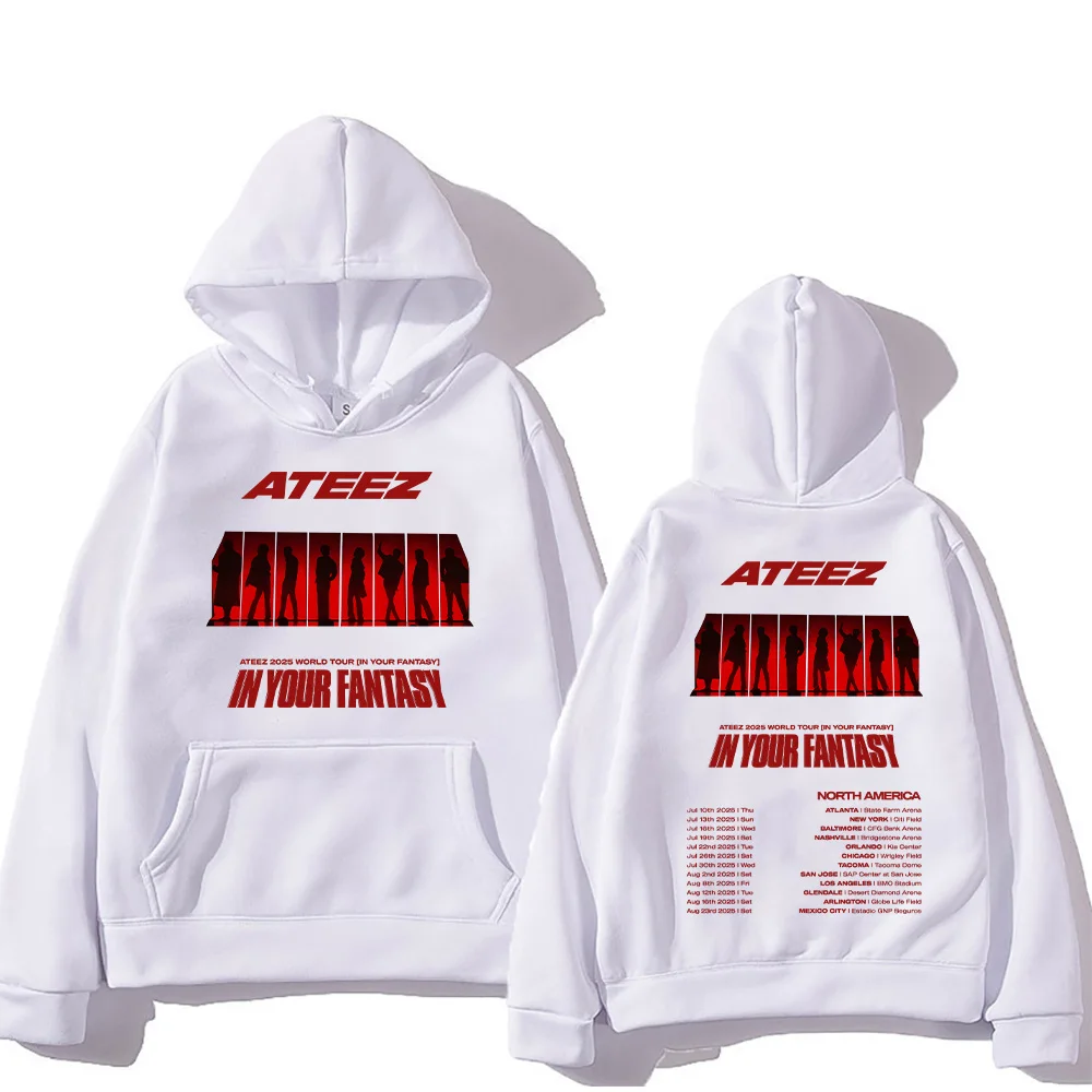 Ateez Kpop Bluzy Ateez 2025 World Tour in Fantasy Pullovers Harajuku Estetyczne bluzy graficzne Unisex Vintage Luźna bluza z kapturem