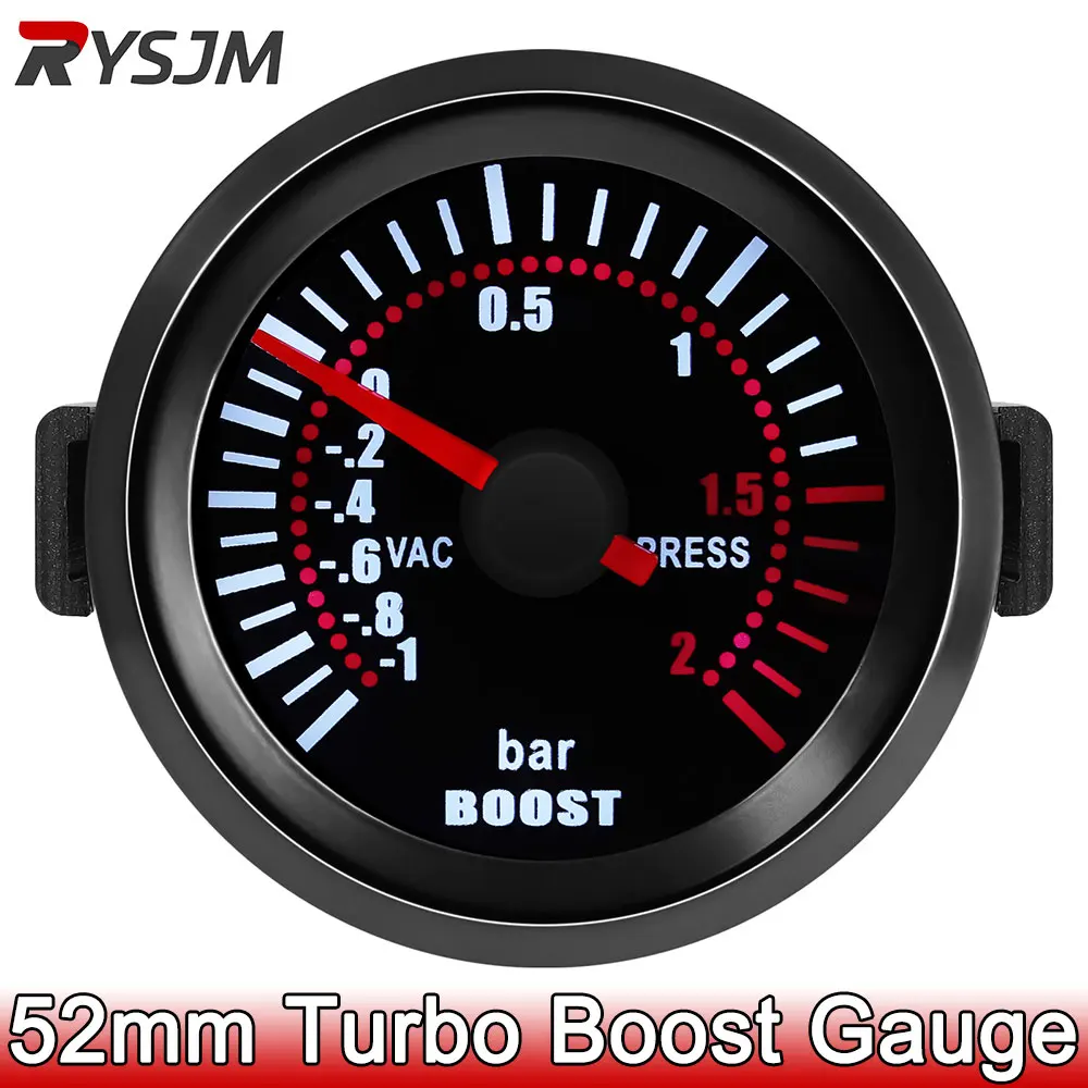 Turbo Boost Gauge -1 To 2 Bar -30-30 PSI In.Hg White LED Black Face 52mm Car Boost Meter with Sensor for Gasoline Racing Car 12V