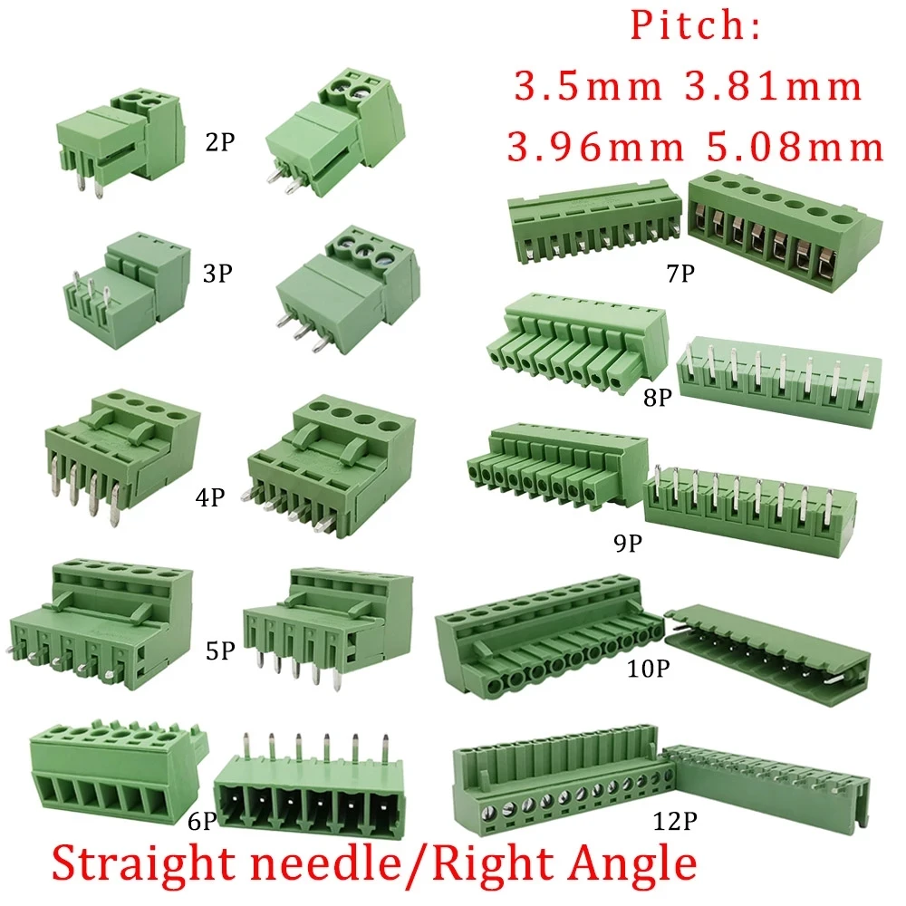 5Pair KF2EDG 3.5mm/3.81mm/3.96mm/5.08mm 15EDG 2-12Pin Male Plug Female Socket PCB Screw Terminal Block Pin Header Wire Connector