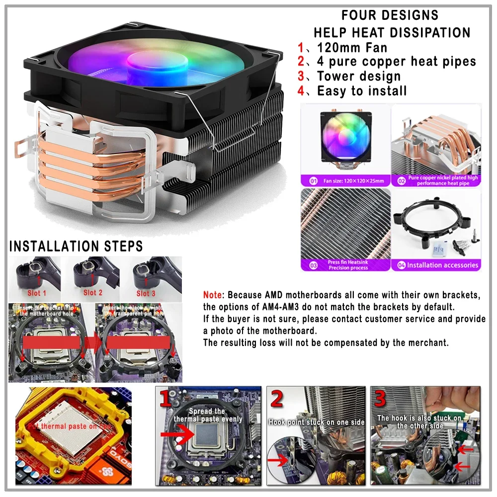 Enfriador de Cpu X99 Lga 2011, Enfriador de procesador de 4 pines, AM4, RGB, IWONGOU, 4 tubos de calor, Lga 1150, 1200, 1700, 1155, para Intel AMD