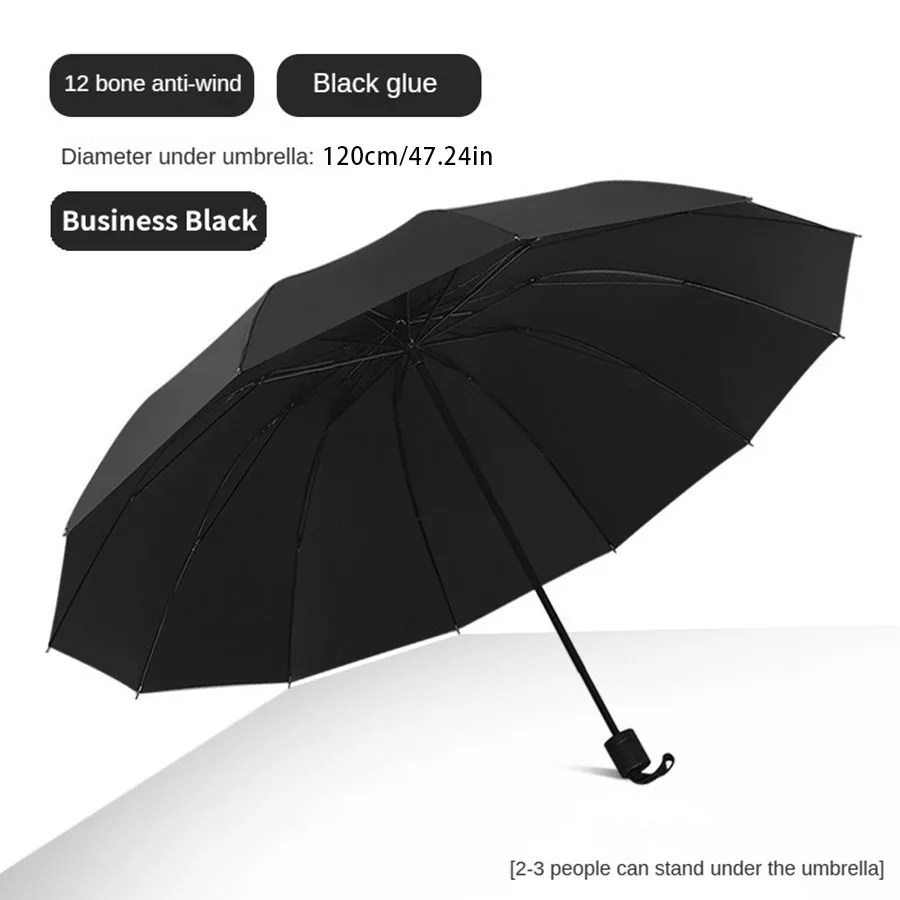 

BLACK Twelve Bone Portable Automatic Reverse Umbrella With Large Capacity to Support 2-3 People for Rain and Sun Protection