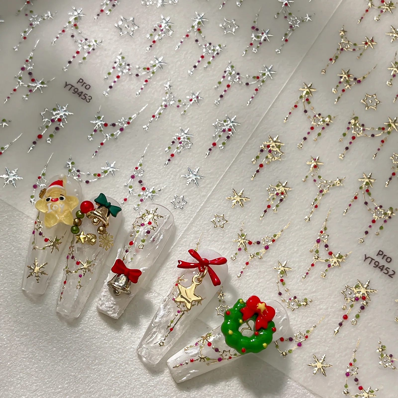 Luxury Gold Snowflake Necklace Chain Nail Stickers Colourful Dot Pendant Curtain Hexagram Adhesive 3D Nail Art Stickers Decals