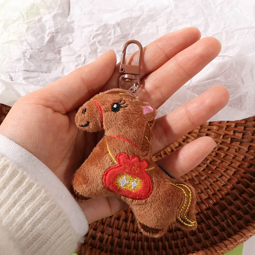 Stuffed Animal Horse Keychain Hanging Decor Cute Design Horse Year Key Ring Lucky Mascot Backpack Ornaments Pony Pendant