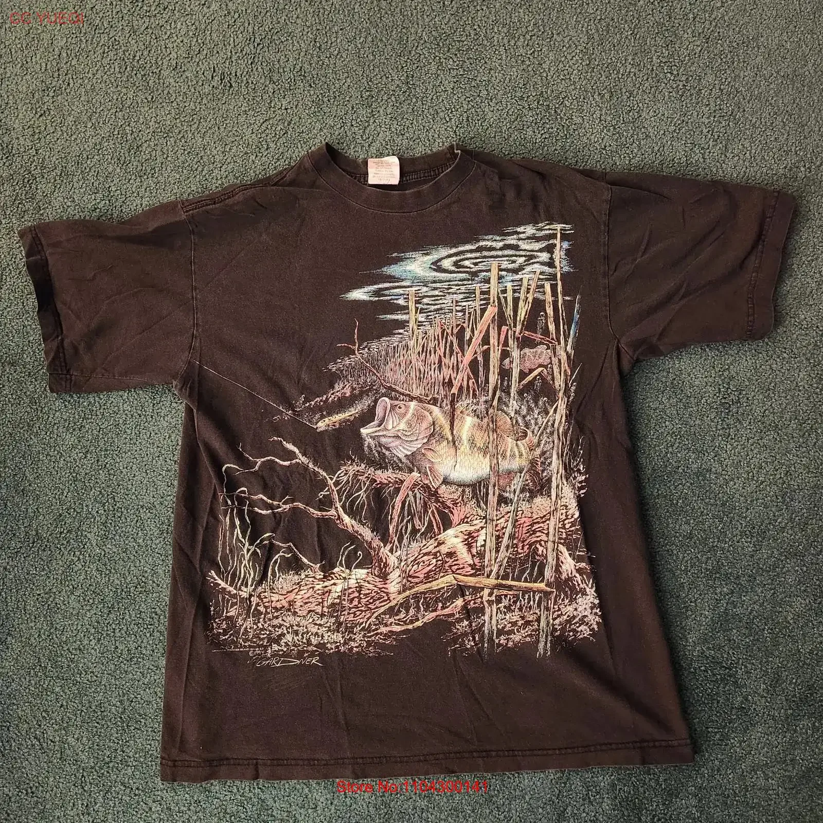 Vintage 1994 Gardner Thunder Island Bass Fishing T shirt Black Sz L vintage Washed Top For Everyday Wear fashion Breathable