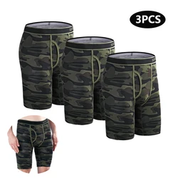 Boxers masculinos de abertura frontal, shorts camuflados de algodão, cuecas masculinas sexy, shorts esportivos familiares, 3 peças