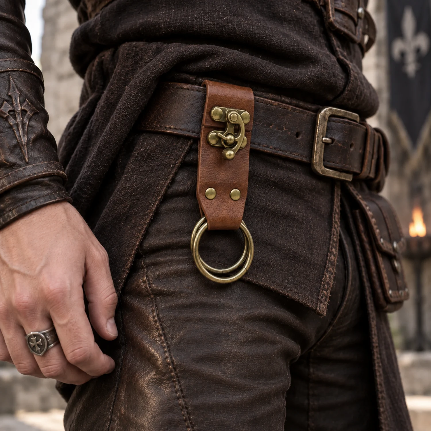 Medieval PU Leather Key Fob Swivel Clasp, Steampunk Belt Hanging Keychain, Renaissance LARP Cosplay  Costume Accessory