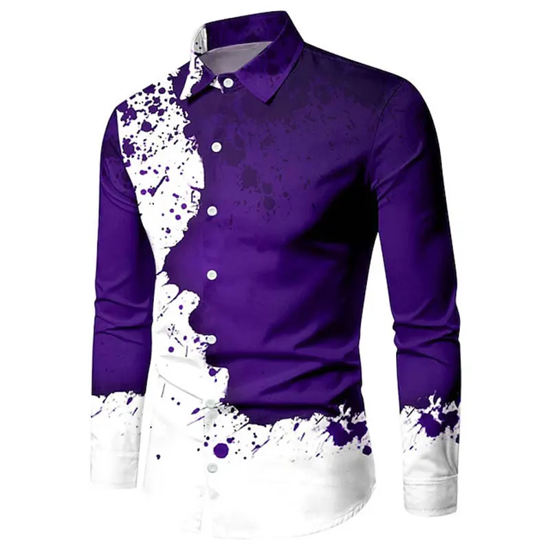 

New Shirts Fashion Two-color Splicing Men's Casual Tops Buttons Designer Clothing Men Party Temperament Dress Long Sleeved Shirt