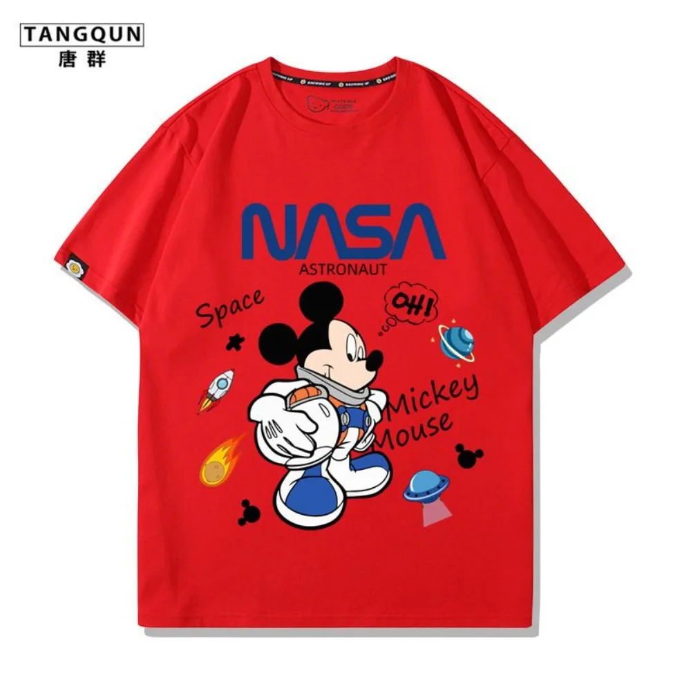 Mickey Mouse Joint NASA Astronaut Peripheral Short Sleeve T-Shirt Top Men\'s and Women\'s Trend Graffiti Casual Half Sleeve