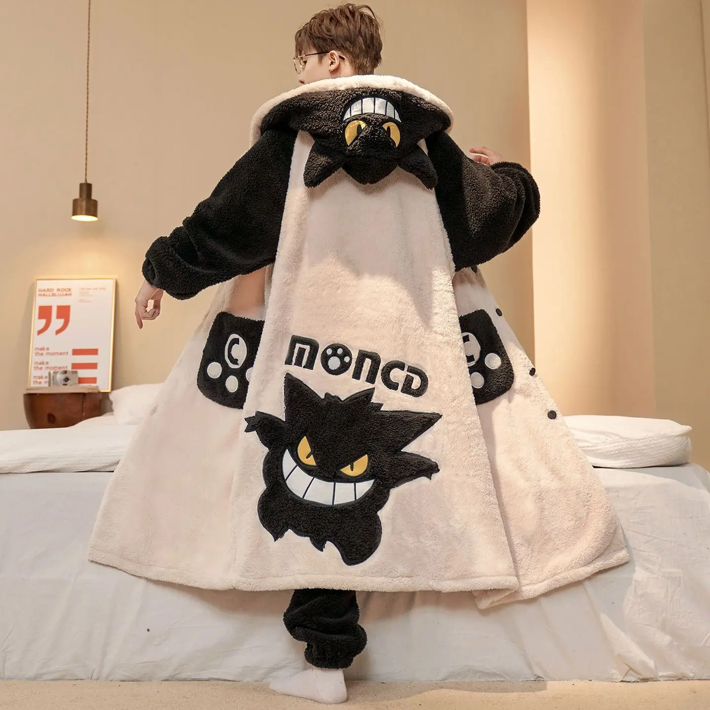 Kawaii Cartoon Dog Hooded Onesie Pajamas for Adults Thick Coral Fleece with Big Pocket Warm Winter Home Loungewear Cosplay Soft