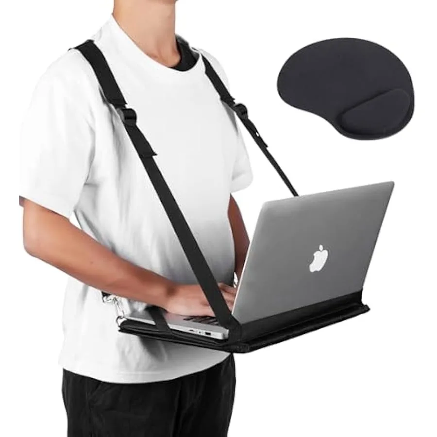 

Laptop Harness - Hands Free Portable Wareable Desk for Laptop 14" Tablet Notepad MacBook - Adjustable Straps Standing Laptop Ca