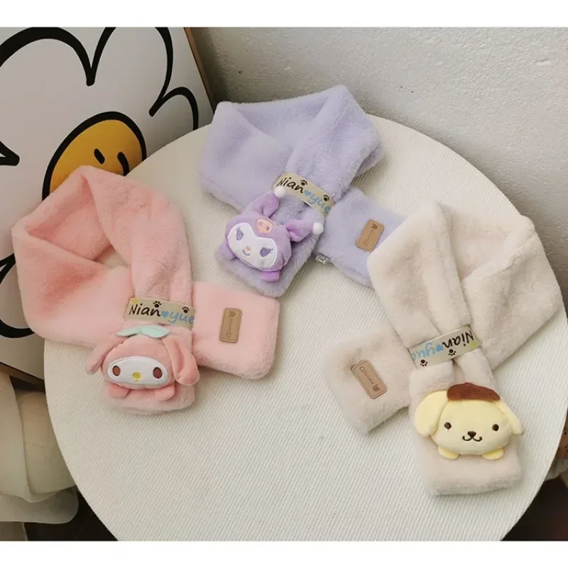 Kuromi Cinnamoroll Kawaii Sanrio Ins Kinderen Warme Sjaal Herfst Winter Schattige Pompompurin Dikke Mooie Pop Sjaal Geschenken Voor Kinderen