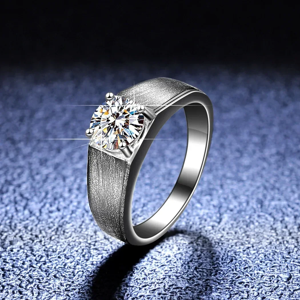 Luxury Platinum Pt950 Moissanite Diamond Rings for Men Brushed Four Claw Men's Ring Diamond Ring Jewelry Wedding Rings