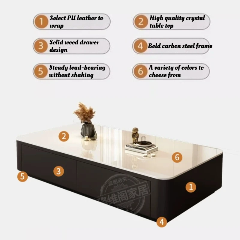 Black Coffee Table Living Room Small Space Luxury Rectangle TV Stand Nordic Minimalist Art Center Storage Solid Furniture