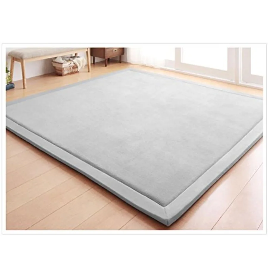 Play Mat Yoga Mat Exercise Pads Carpet - Thick Coral Velvet Rug 4'11x4'11, Gray