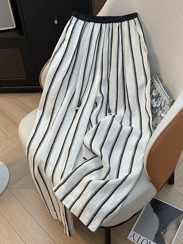 캐주얼 와이드 레그 팬츠 여성 여름 큰 사이즈 패셔너블 올매치 드로스트링 루즈 스트레이트 롱 트라우저 트렌디