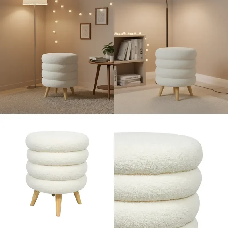 Modern Minimalist Wood Ottoman Foot Stool High Quality Gold Fabric Tufted Customized Color Villa Bedroom Living Room Seating
