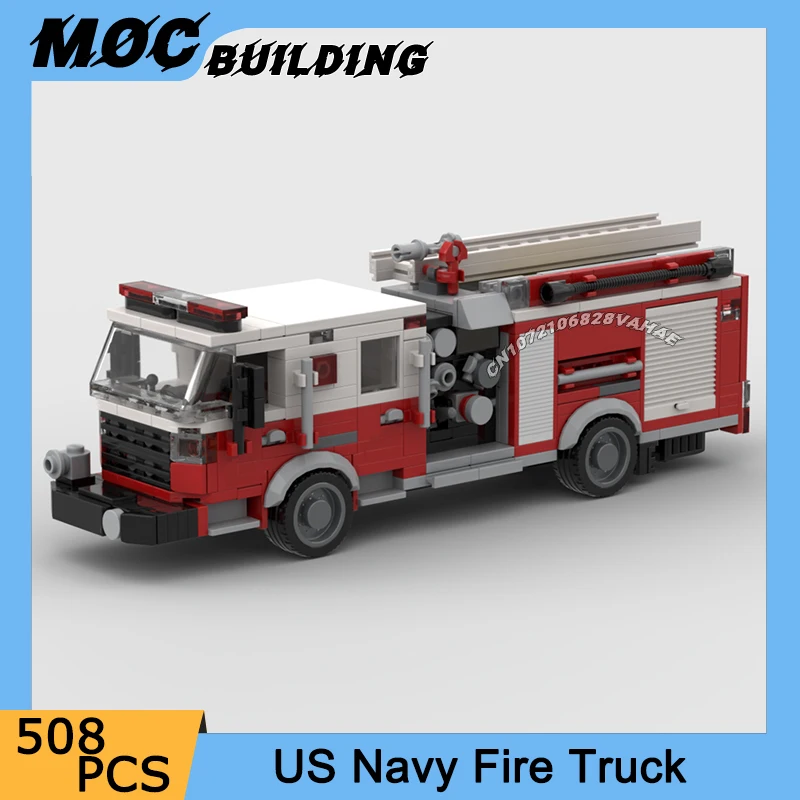 MOC Building Blocks City Navy Fire Truck Model DIY Assembly Bricks Firefighting Car Vehicle Toys Collection Display Holiday Gift