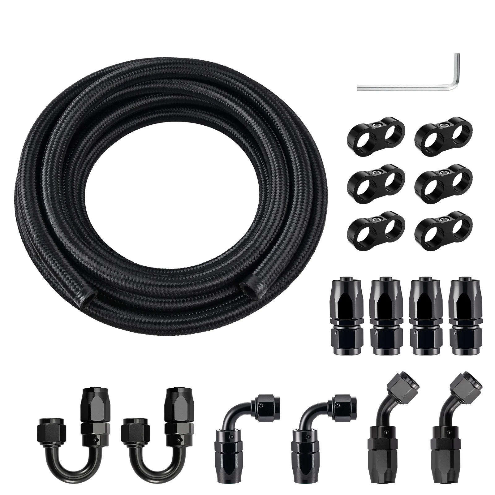 

Комплект топливных шлангов из нейлонового каучука CPE 10 футов (10AN) с угловыми адаптерами 0°, 45°, 90°, 180° и фитингами с хомутами