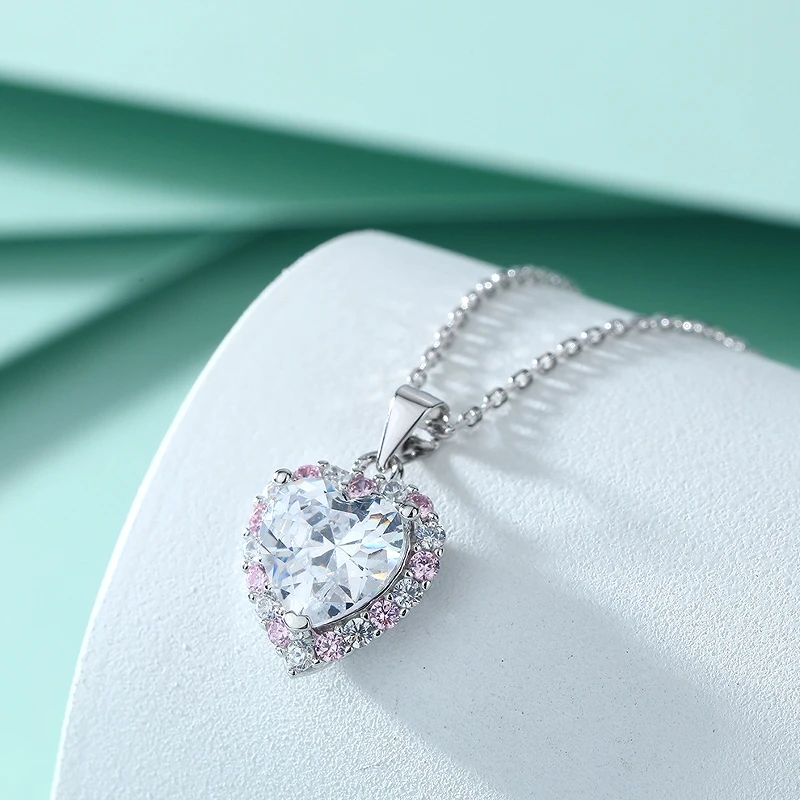 Loving Jewelry Set 3-piece Set European and American Style 925 Pure Silver Ring Pink Diamond Set Ring Heart-shaped Zircon Earrin
