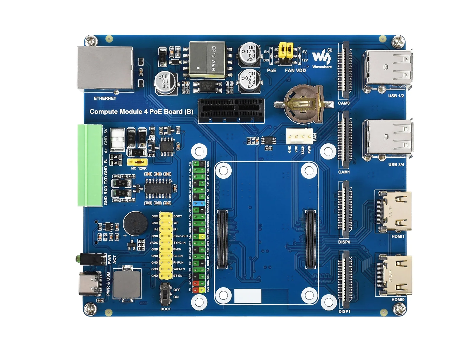 وحدة حساب Raspberry Pi 4 لوحة IO مع ميزة PoE (النوع B)، لجميع وحدات الحساب 4 الاختلافات