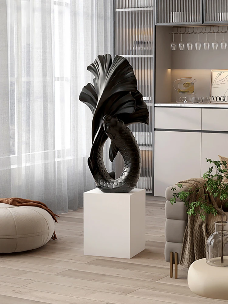Home Decor 102CM Fighting Fish Statues Large Floor Decoration Lucky Fish Crafts Sculptures Housewarming Gifts Interior Figurines