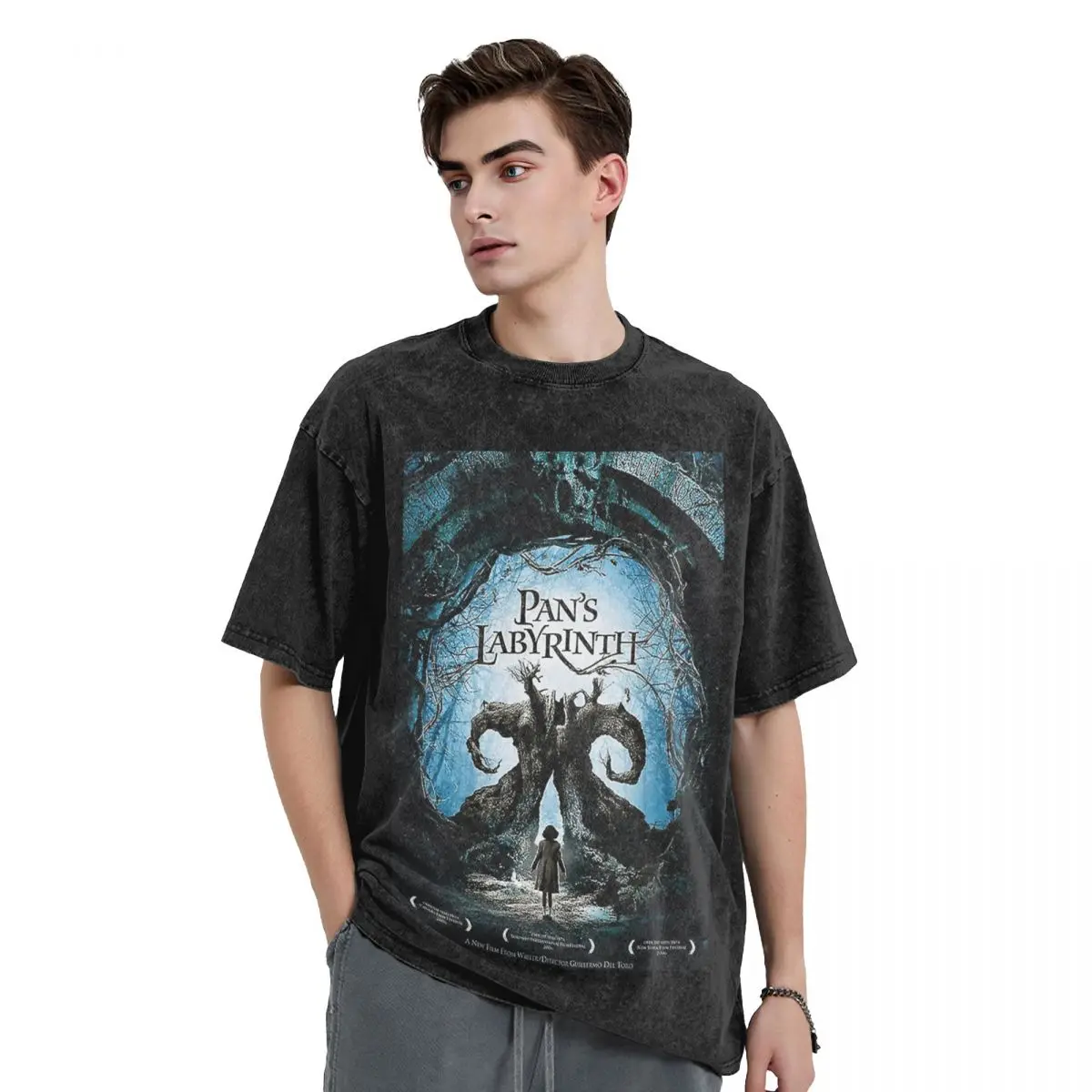 Pan's Labyrinth Movie Poster Washed T Shirts Vintage Short Sleeve Hip Hop T-Shirt Streetwear Tops Tees for Men Women