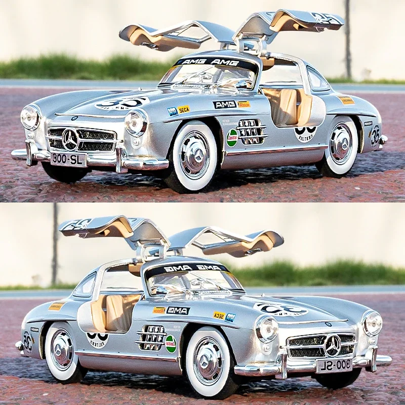 

Масштабная модель автомобиля 300SL (1:24) из сплава, литая под давлением, классический автомобиль, игрушка с имитацией звука и света, подарок для детей
