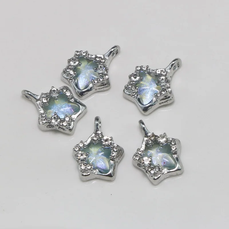 5PCS Star electroplated alloy dot drilling flash pentagonal star DIY earrings pendant bracelet necklace jewelry