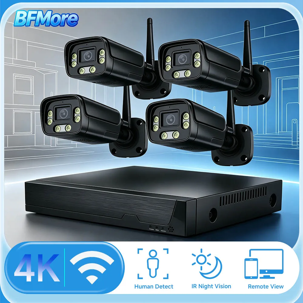 BFMore WiFi NVR Kit 5MP 8MP Security System 4K HD Two Way Audio Human Detect Outdoor Video Surveillance Wireless Set