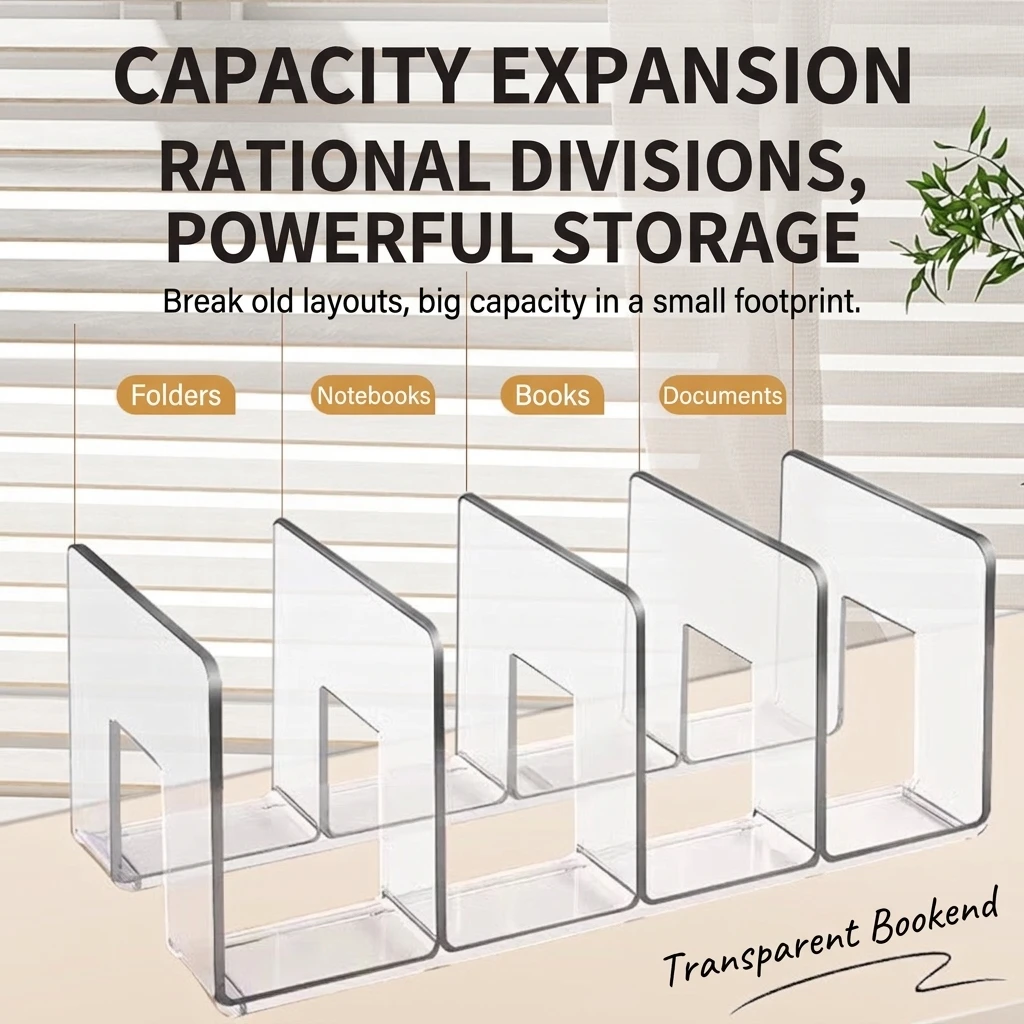 4 Sections Clear Acrylic Bookshelf Storage Organizer For Book Magazine Shoe Bag Handbag Closet