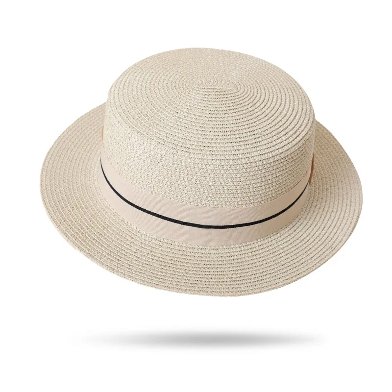 

Spring and Summer Shade British Top Hat Children, New Seaside Flat Top Beach Straw Hat Women Travel All Fashion Female Straw Hat