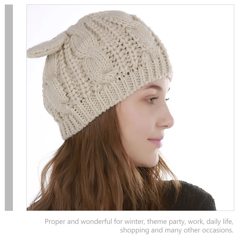 

2Pcs Winter Knitting Hat Women Cat Ear Design Warm Knitted Caps Casual Outdoor Winter Hats for Women Unisex Hats