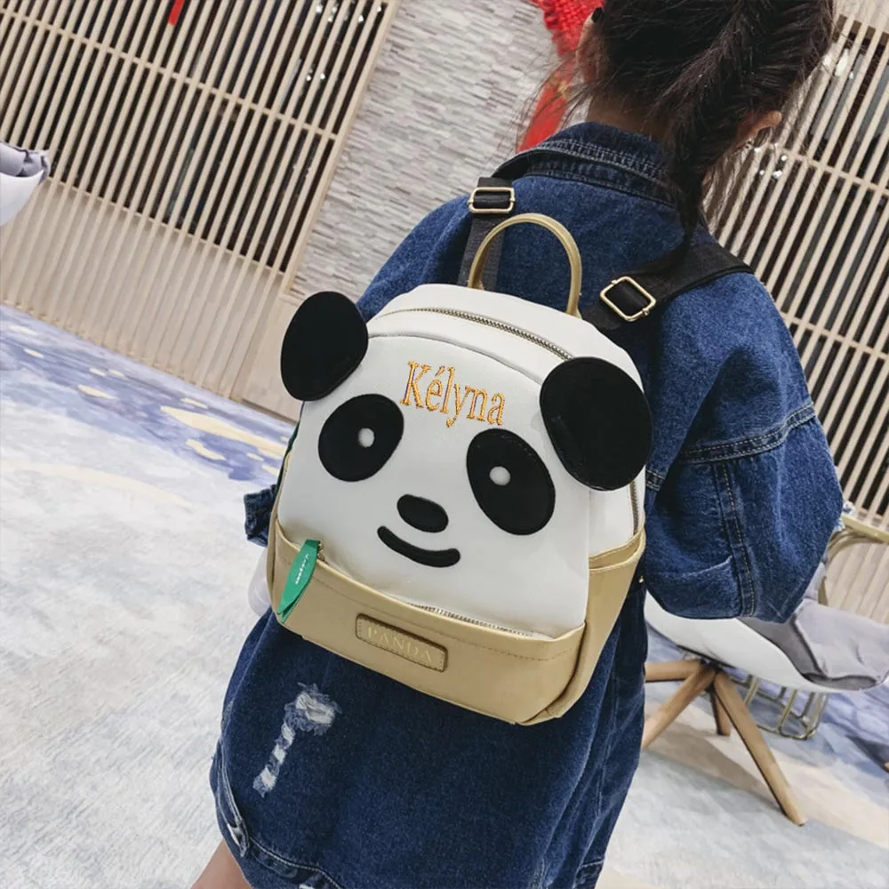 Name Embroidery Customized Panda Backpack Kindergarten Schoolbag Cartoon Panda Bag Children's Cute PU Fashion Gift Bag
