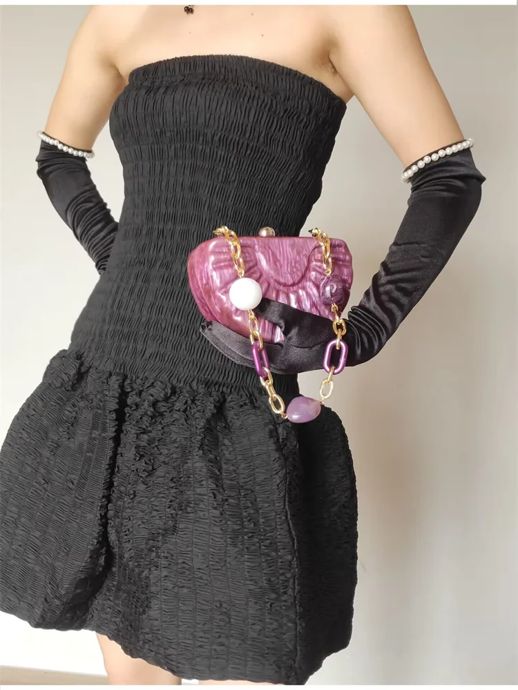 Luxury Women Pearl Purple Acrylic Evening Bag Handmade Vintage Shell Shape Party Bag wholesale