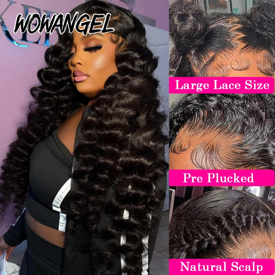 Onda solta frente do laço perucas de cabelo humano jet black 13x6 hd perucas frontais do laço skinlike hd laço pré arrancado peruca sem cola para mulher