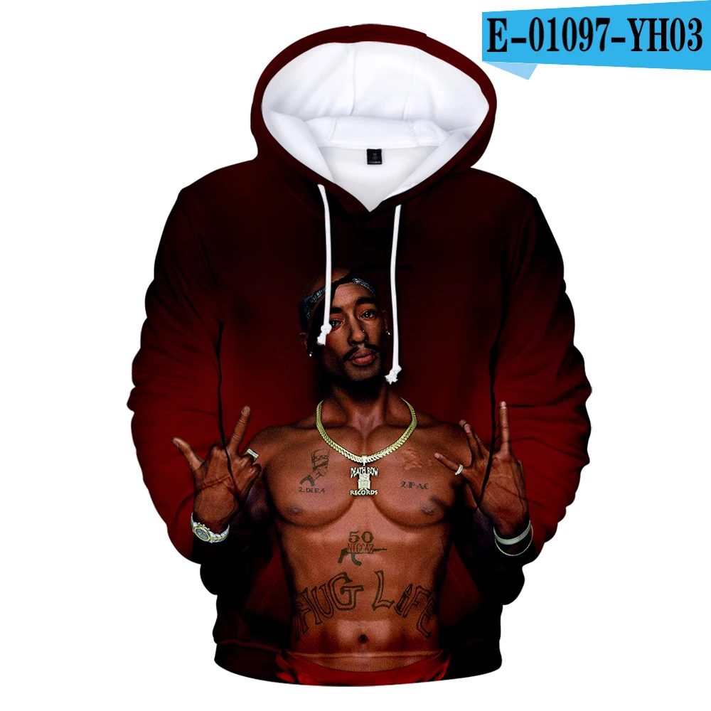 Autumn mens Rap 2Pac 3D printed unisex hip-hop casual super large hooded sweatshirt mens and women's 2Pac Tupac Amaru Shakur top