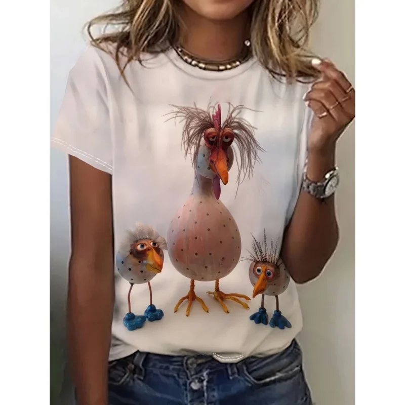 Abstract Cat Dog Pattern T Shirt For Women Fun Animal 3D Printed Short Sleeves Summer Loose T-Shirts O-Neck Tops Tees Streetwear