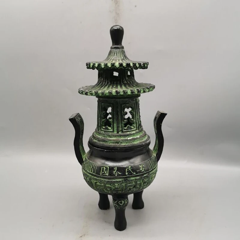 Antique Bronze Collection Metal Pagoda Home Living Room Decoration Incense Burner Ornament Craft