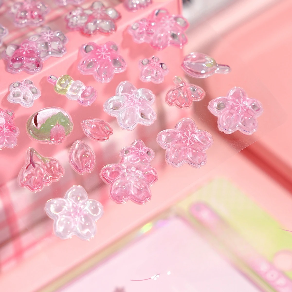 Sakura Pink Cherry Blossom Drop 3D Relief Sticker Scrapbooking Diy Diary Decor Journaling Stationery Kawaii Stickers image 3