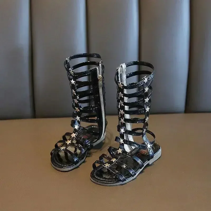 2024 Summer Childrens girls Roman Boots Sandals High Top kids Girl Sandals Riveted Open Toe Show Rivet cling boots shoes