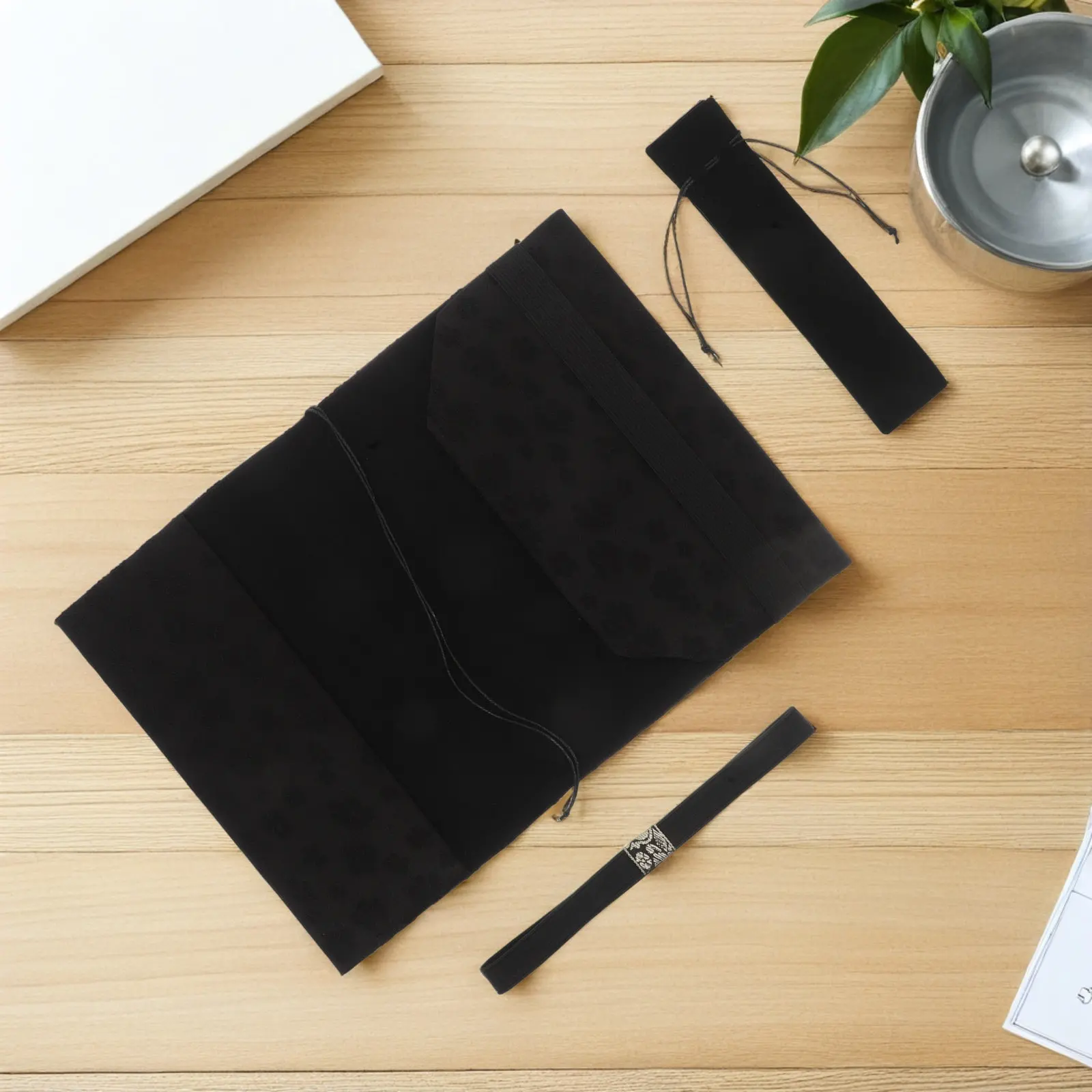 

Black Fitted Fabric Book Sleeve for A5 Notebooks Washable Dustproof Cloth Notebook Cover School Office Academic Composition