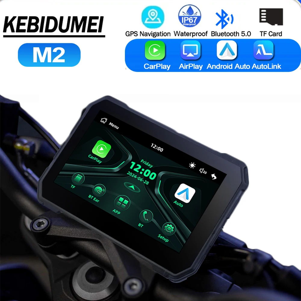 

5 inch Touch Screen Motorcycle GPS Navigation Carplay & Android Auto Monitor IP67 Waterproof BT5.0 for Wireless Helmet Headset